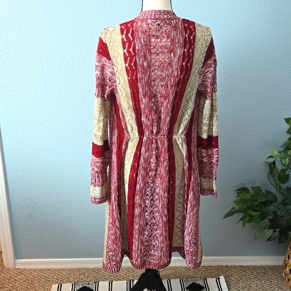 ABSOLUTELY FAMOUS Burgundy Beige open front long line cardigan waterfall Small - Picture 5 of 9